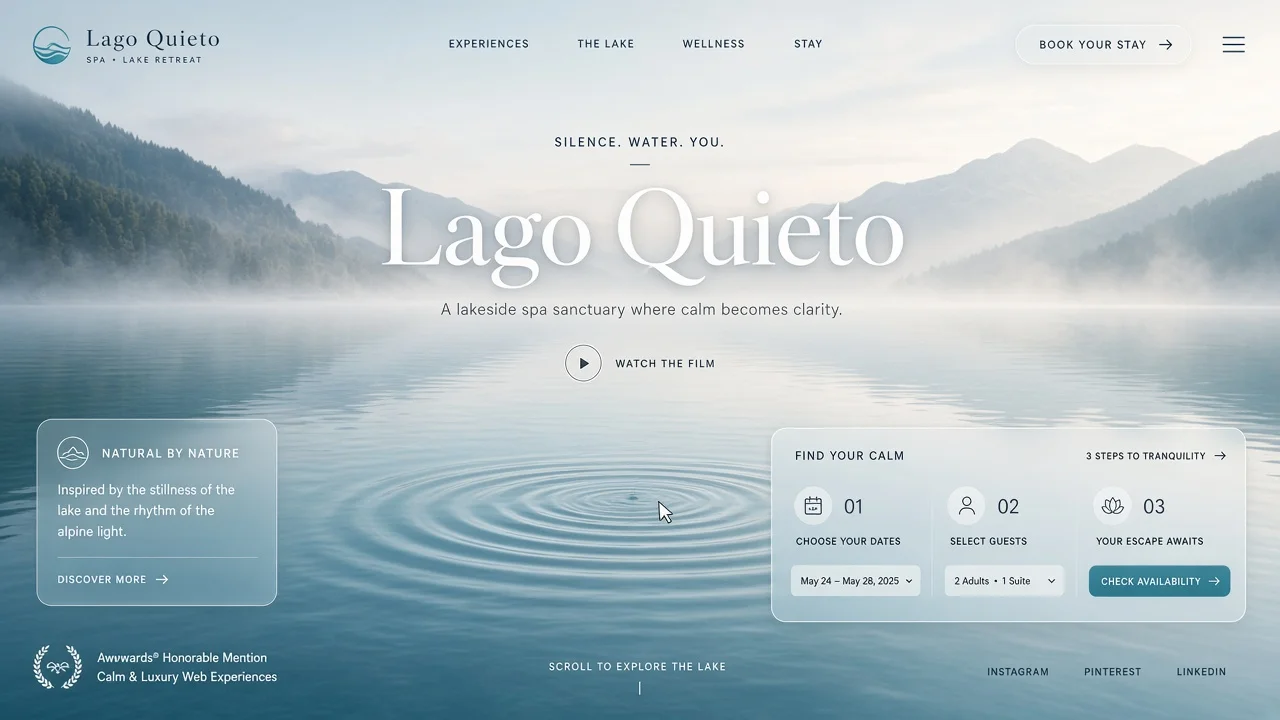 Lago Quieto — mock del concept